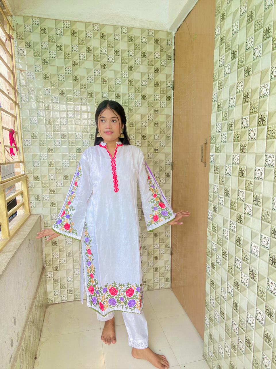 Indian slub cotton with heavy embroidery 2 pis