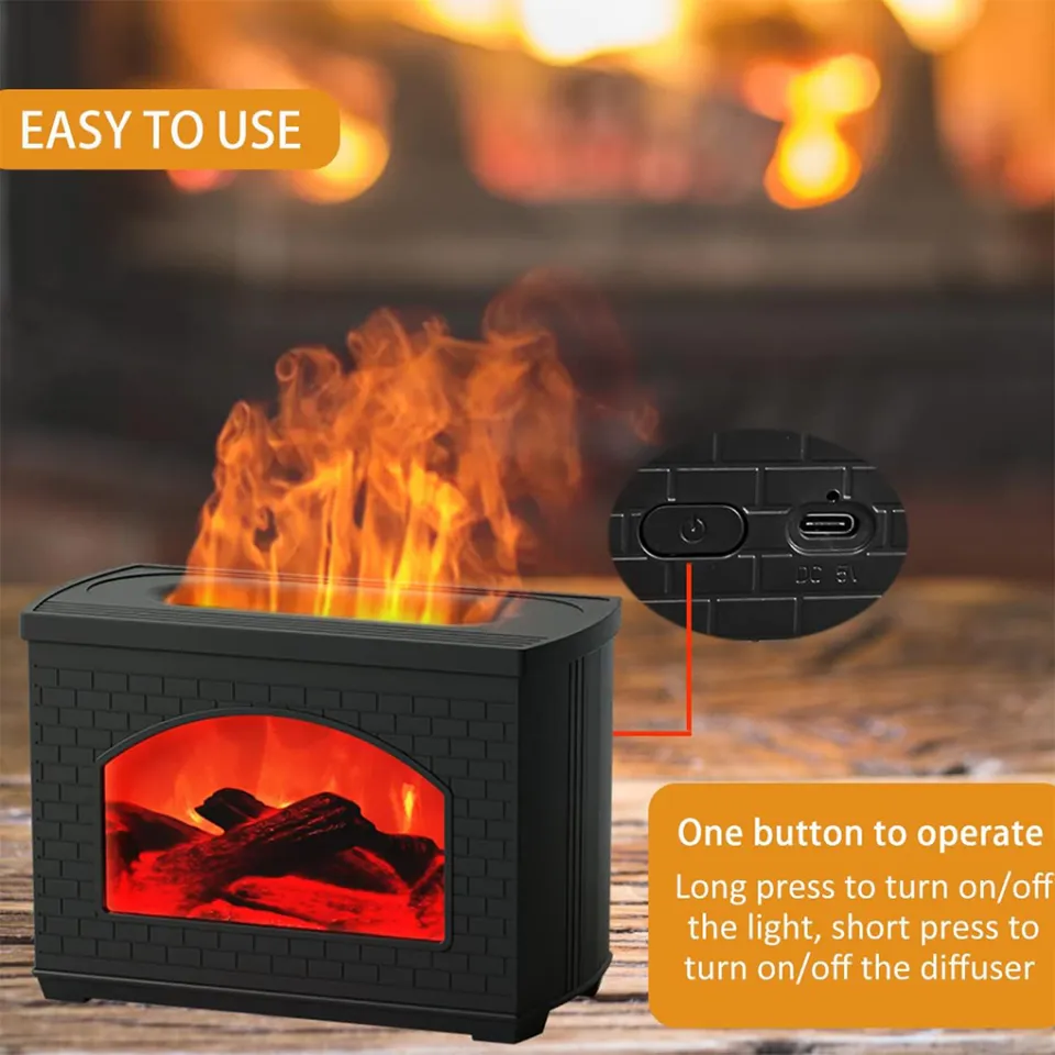 Flame Effect Air Humidifier – LED Aroma Diffuser with Fire Simulation