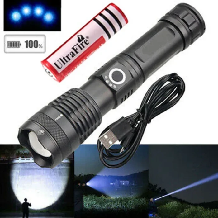 Rechargeable Waterproof Zoom LED Flashlight USB Torch Light