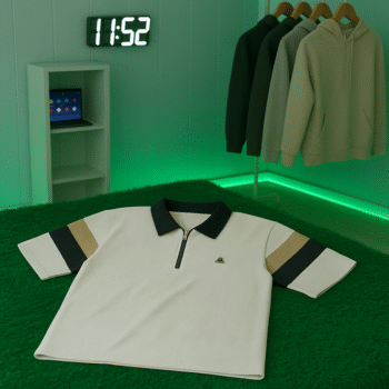 Tri-Tone Half Zip Ribbed Polo T-Shirt